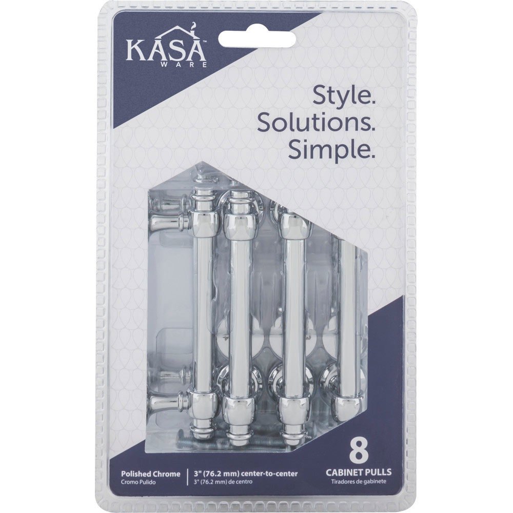 Kasaware (8pc Pack) 3" Centers Cabinet Pull in Polished Chrome