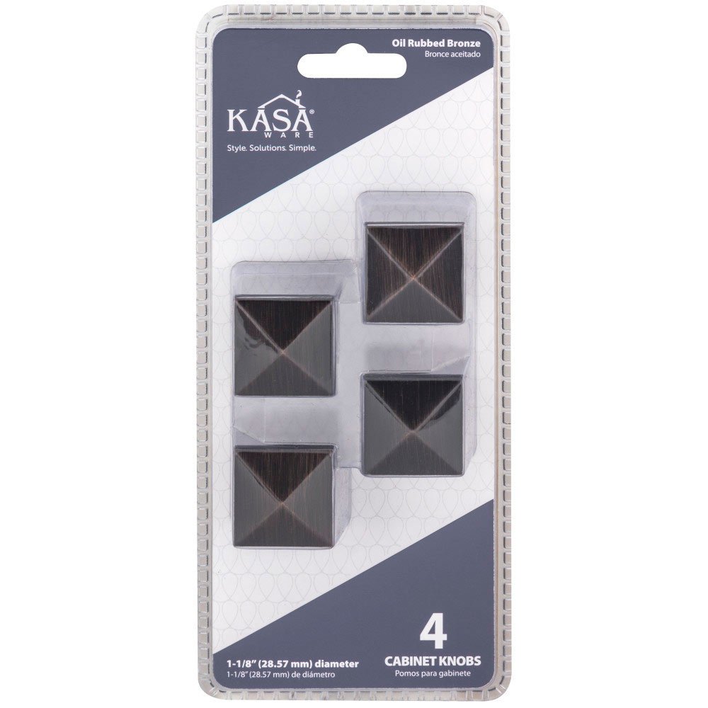 Kasaware (4pc Pack) 1 1/8" Square Cabinet Knob in Brushed Oil Rubbed Bronze