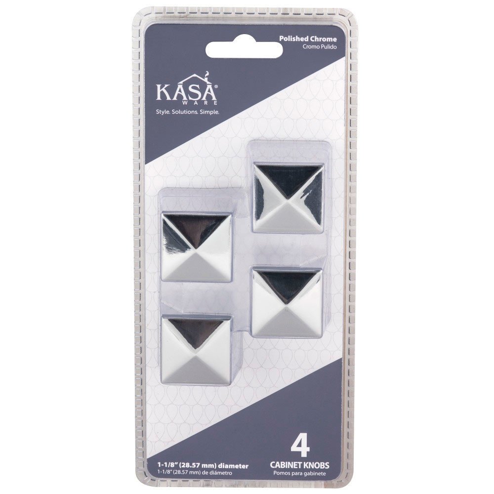 Kasaware (4pc Pack) 1 1/8" Square Cabinet Knob in Polished Chrome