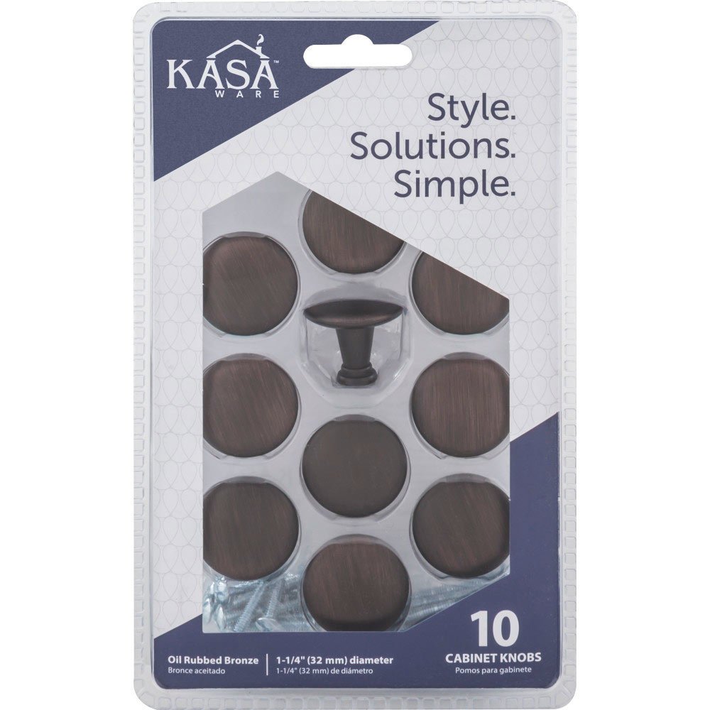 Kasaware (10pc Pack) 1 1/4" Diameter Cabinet Knob in Brushed Oil Rubbed Bronze