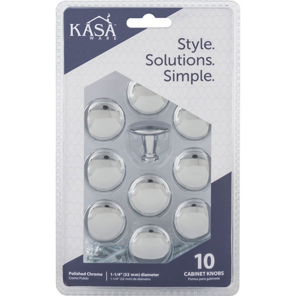 Kasaware (10pc Pack) 1 1/4" Diameter Cabinet Knob in Polished Chrome
