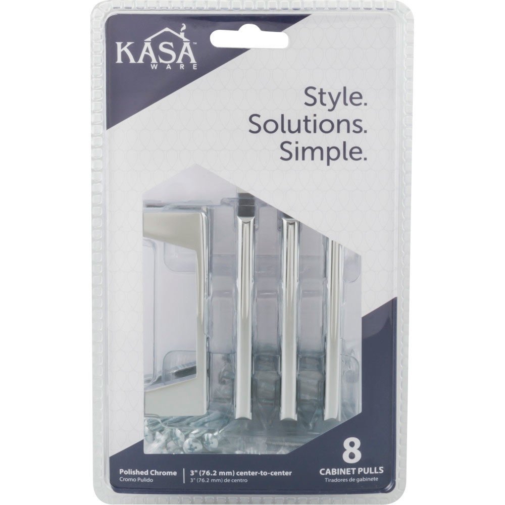 Kasaware (8pc Pack) 3" Centers Cabinet Pull in Polished Chrome