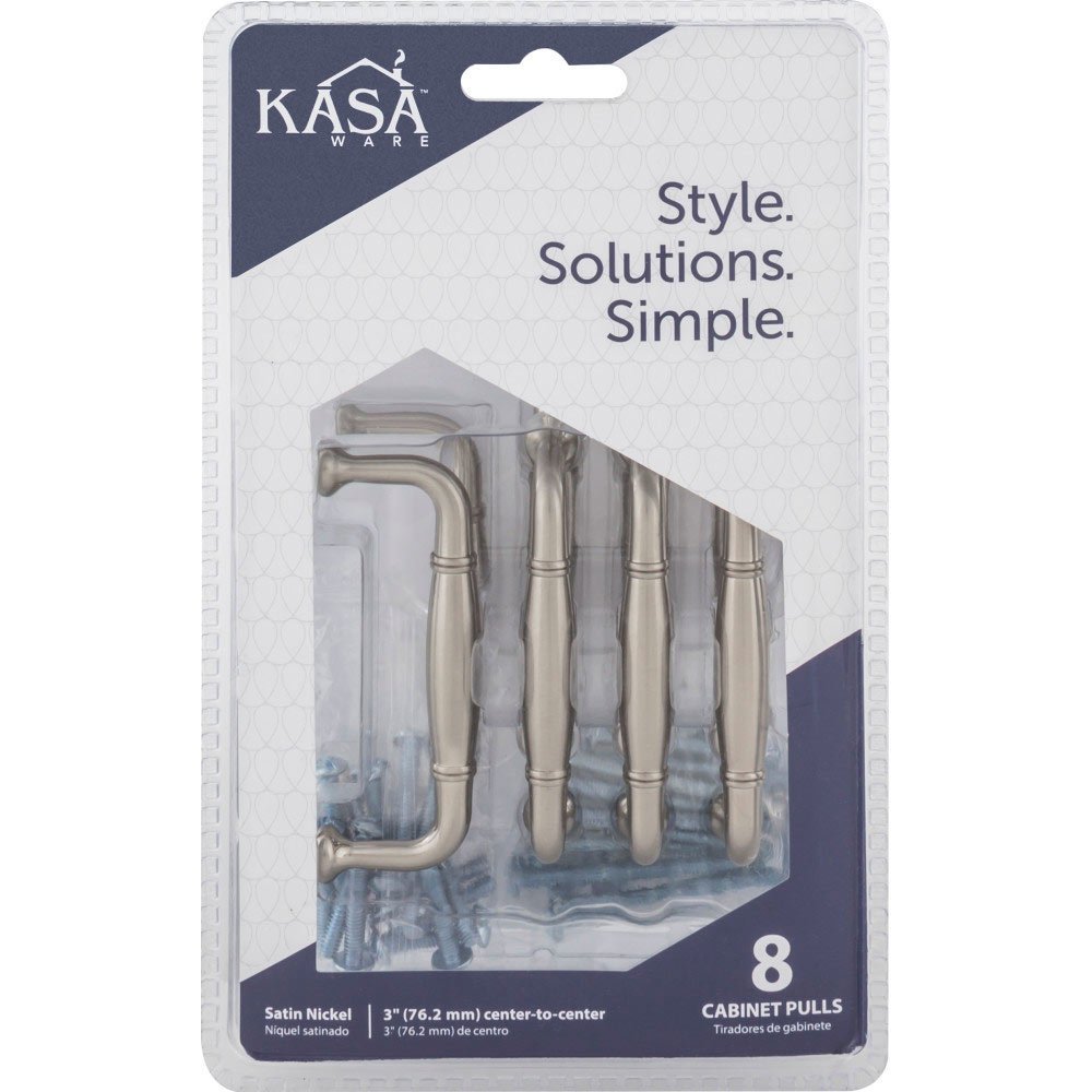 Kasaware (8pc Pack) 3" Centers Cabinet Pull in Satin Nickel