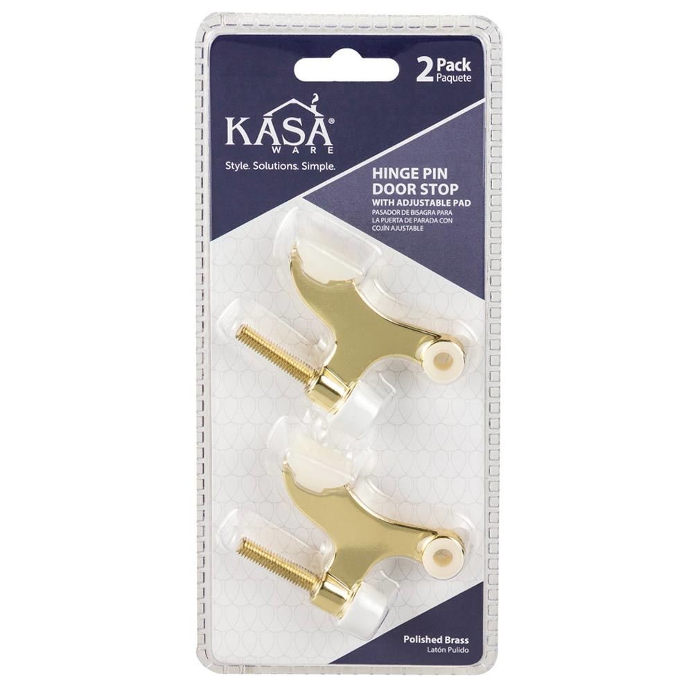 Kasaware (2pc Pack) Hinge Pin Door Stops with Adjustable Pad in Polished Brass