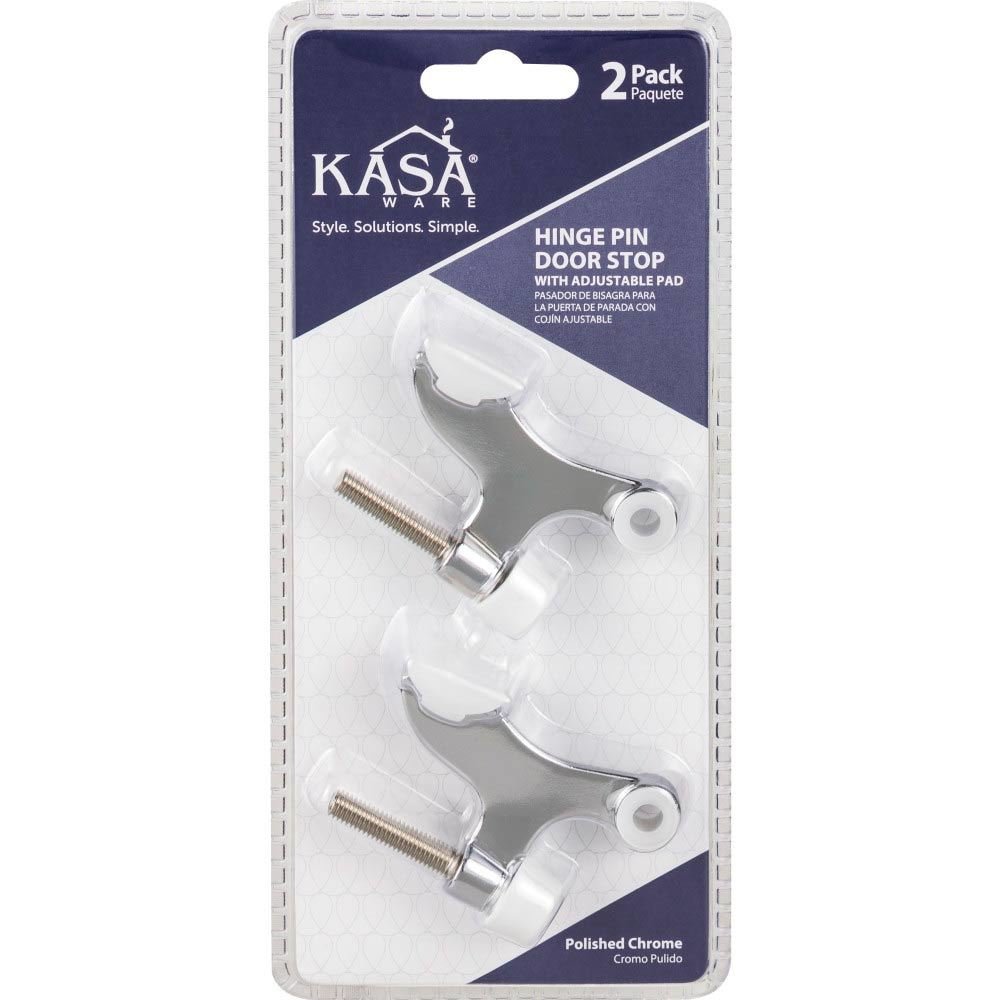 Kasaware (2pc Pack) Hinge Pin Door Stops with Adjustable Pad in Polished Chrome