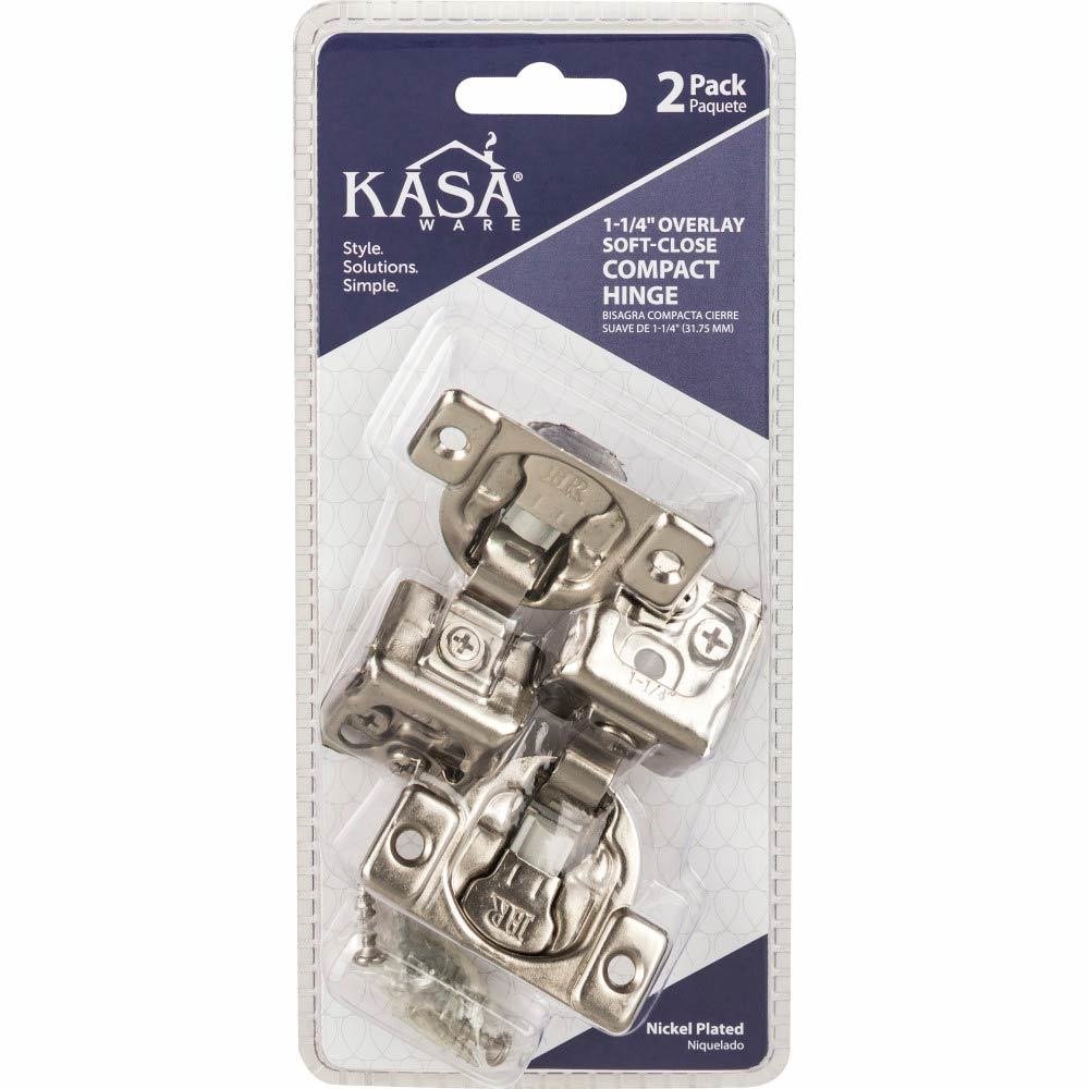 Kasaware (2pc Pack) 1-1/4" Overlay Soft-close Compact Hinges in Polished Nickel