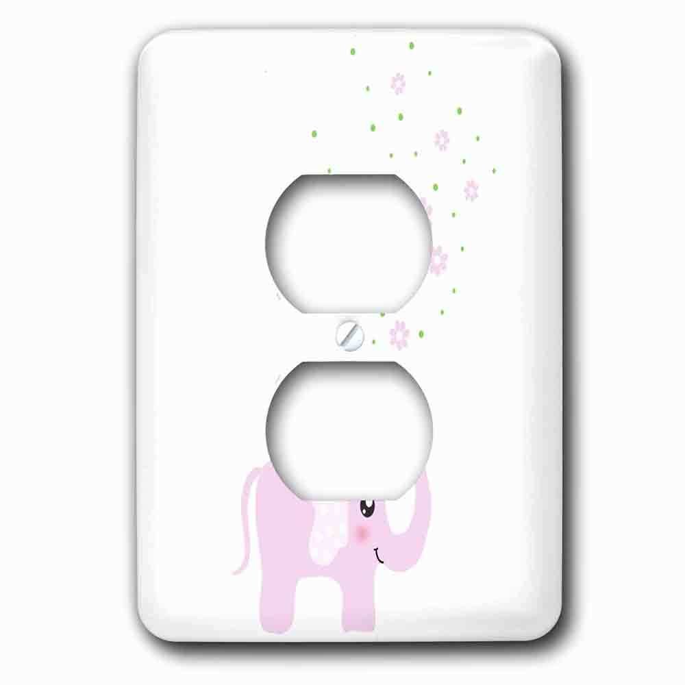 Jazzy Wallplates Single Duplex Outlet With Cute Pink Elephant Blowing Flowers From Trunk Girly Kawaii Kids Nursery Animal Baby Girl Cartoon