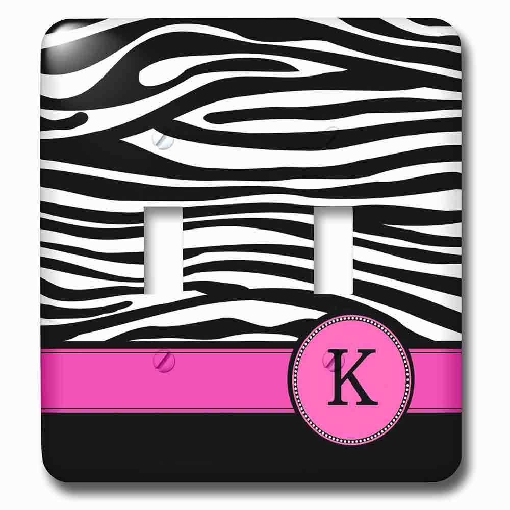 Jazzy Wallplates Double Toggle Wallplate With Letter K Monogrammed Black And White Zebra Stripes Animal Print With Hot Pink Personalized Initial