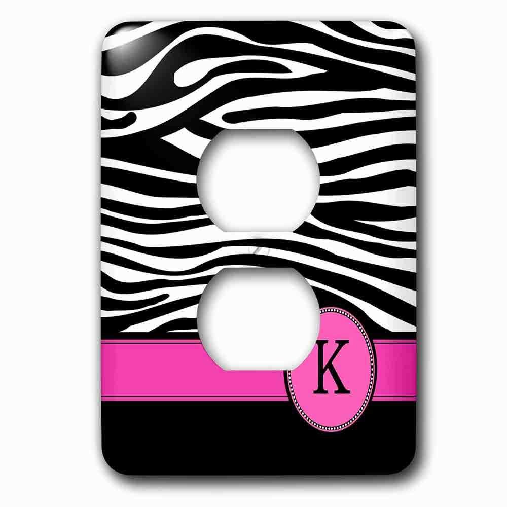 Jazzy Wallplates Single Duplex Outlet With Letter K Monogrammed Black And White Zebra Stripes Animal Print With Hot Pink Personalized Initial