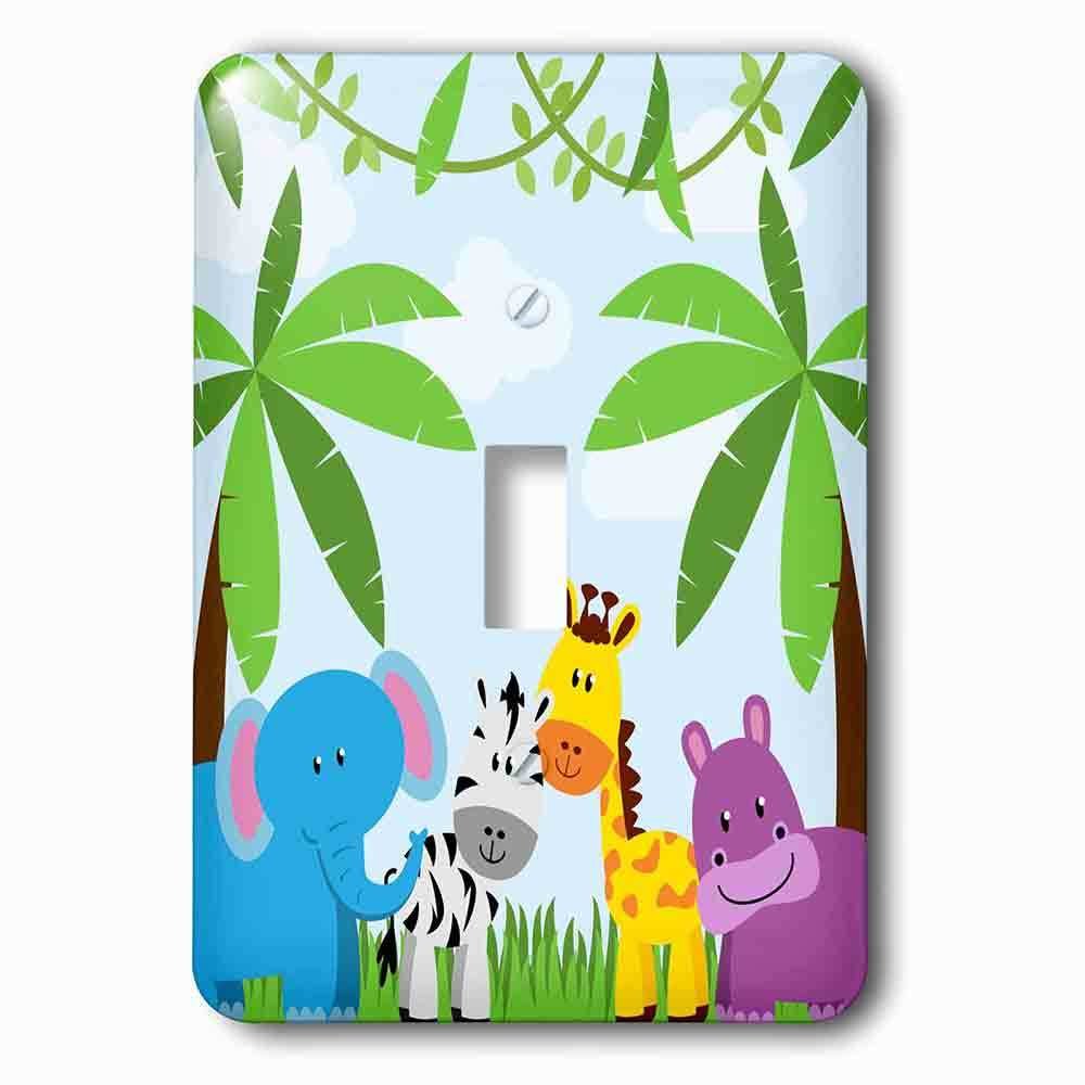 Jazzy Wallplates Single Toggle Wallplate With Cute Jungle Animals Scene