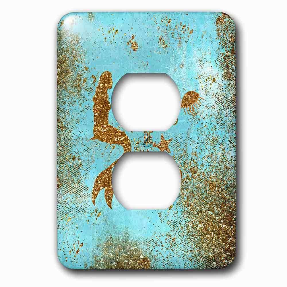 Jazzy Wallplates Single Duplex Outlet With Gold Glittery Mermaid Quote On Sparkling Teal