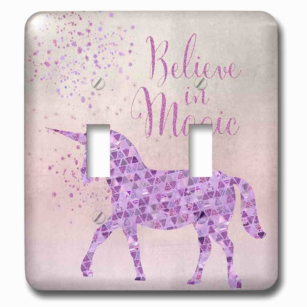Jazzy Wallplates Double Toggle Wallplate With Glittering Unicorn And Test Believe In Magic