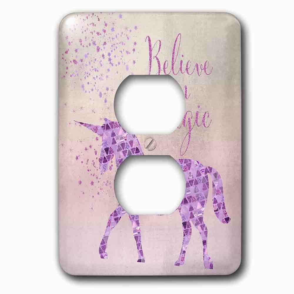 Jazzy Wallplates Single Duplex Outlet With Glittering Unicorn And Test Believe In Magic