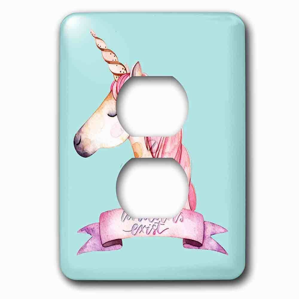 Jazzy Wallplates Single Duplex Outlet With Blue Girl Unicorn Illustration And Typography Unicorns Exist