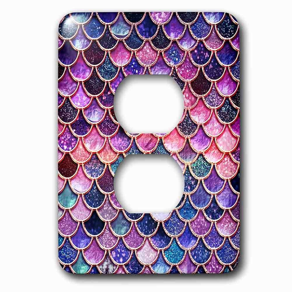 Jazzy Wallplates Single Duplex Outlet With Image Of Sparkling Pink Purple Luxury Elegant Mermaid Scales Glitter
