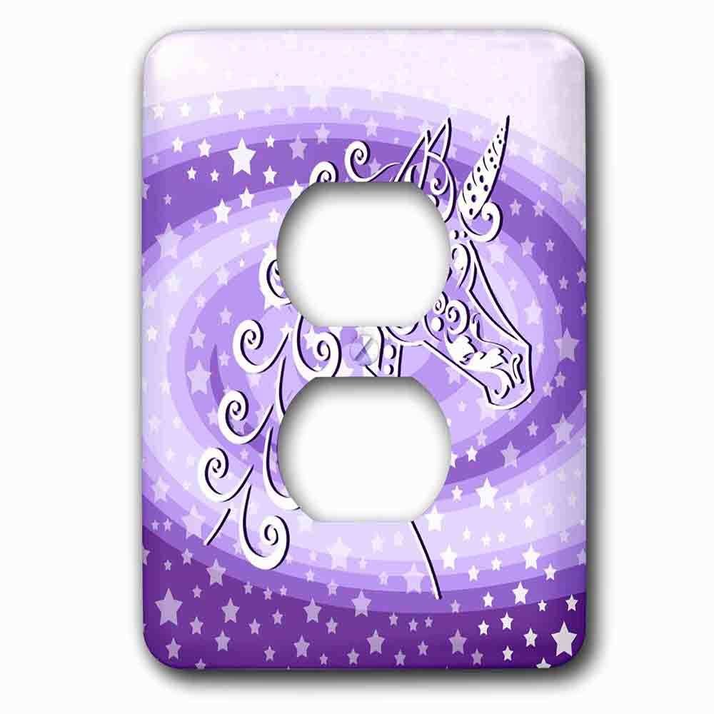 Jazzy Wallplates Single Duplex Outlet With Magical Unicorn And Stars On Purple Swirl