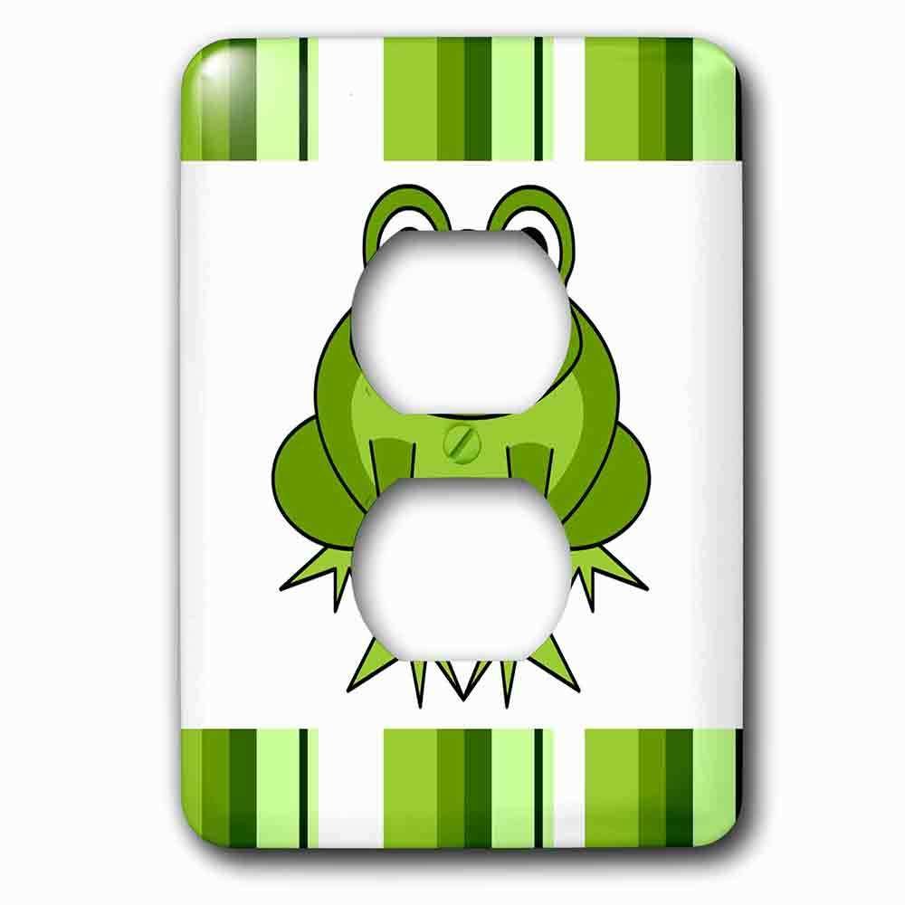 Jazzy Wallplates Single Duplex Outlet With Cute Happy Green Frog With Stripes