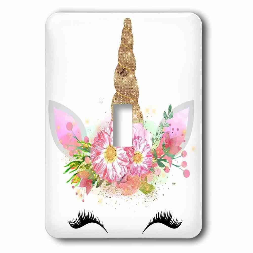 Jazzy Wallplates Single Toggle Wallplate With Gold And Pink Unicorn Face Illustration