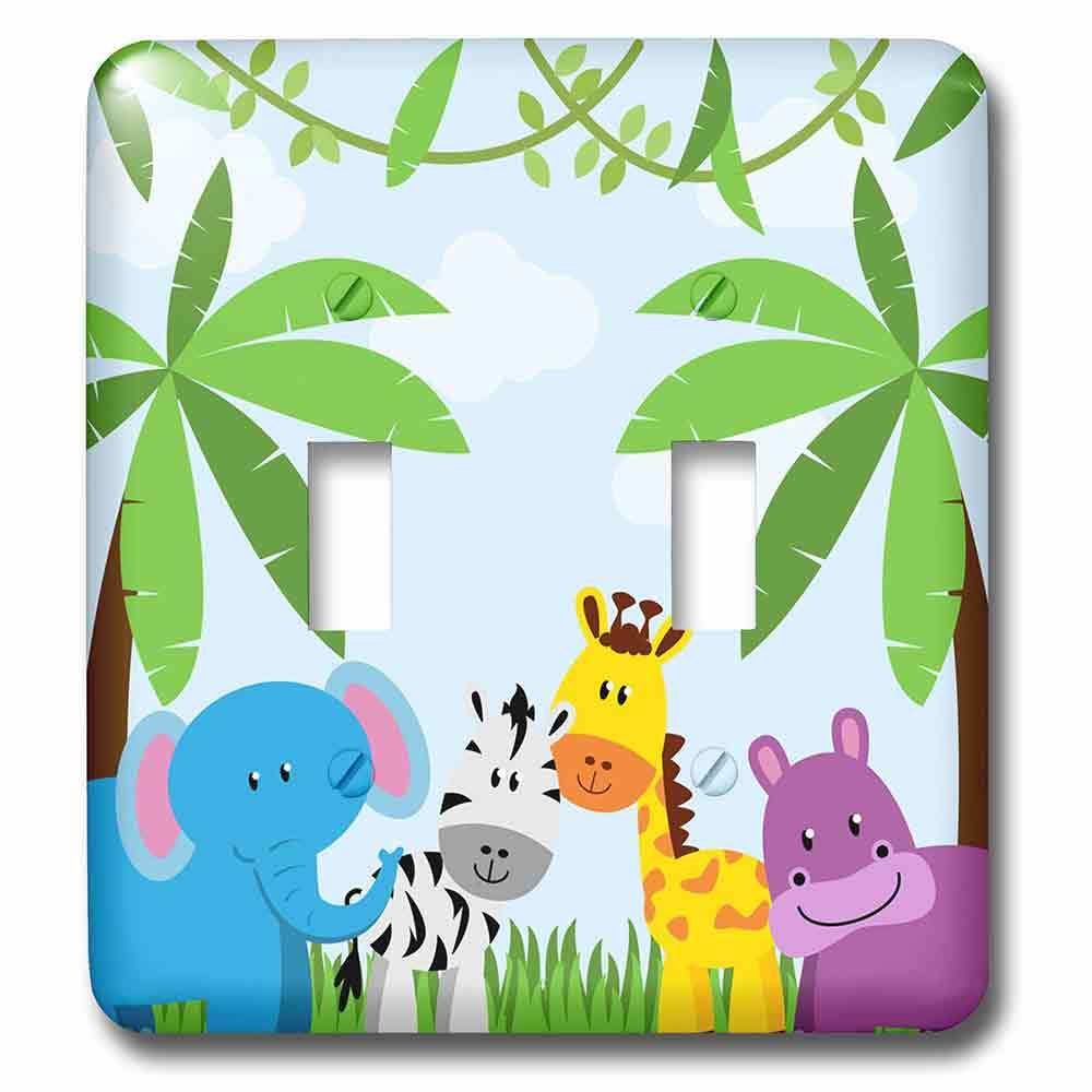 Jazzy Wallplates Double Toggle Wallplate With Jungle Animals Scene