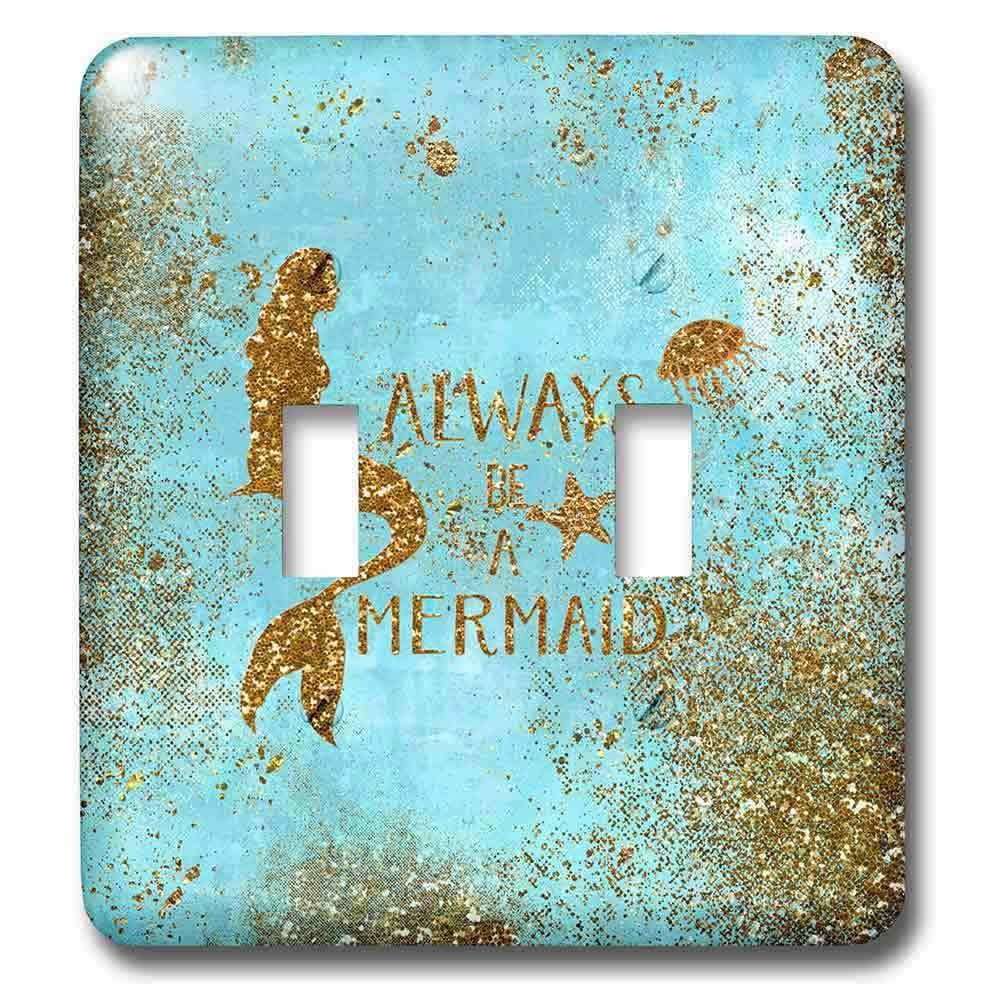 Jazzy Wallplates Double Toggle Wallplate With Gold Glittery Mermaid Quote On Sparkling Teal