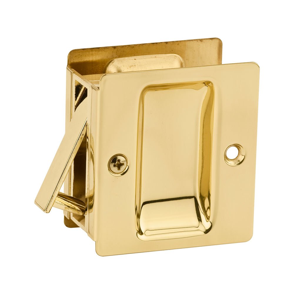 Kwikset Door Hardware Pocket Door Locks Square Passage Pocket Door Lock in Bright Brass