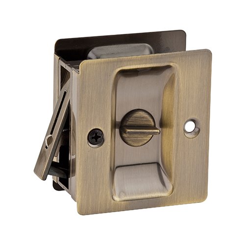 Kwikset Door Hardware Pocket Door Locks Square Privacy Pocket Door Lock in Antique Brass