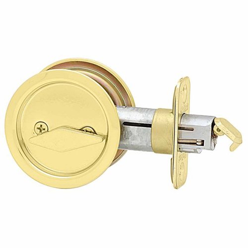 Kwikset Door Hardware Pocket Door Locks Round Privacy Pocket Door Lock in Bright Brass