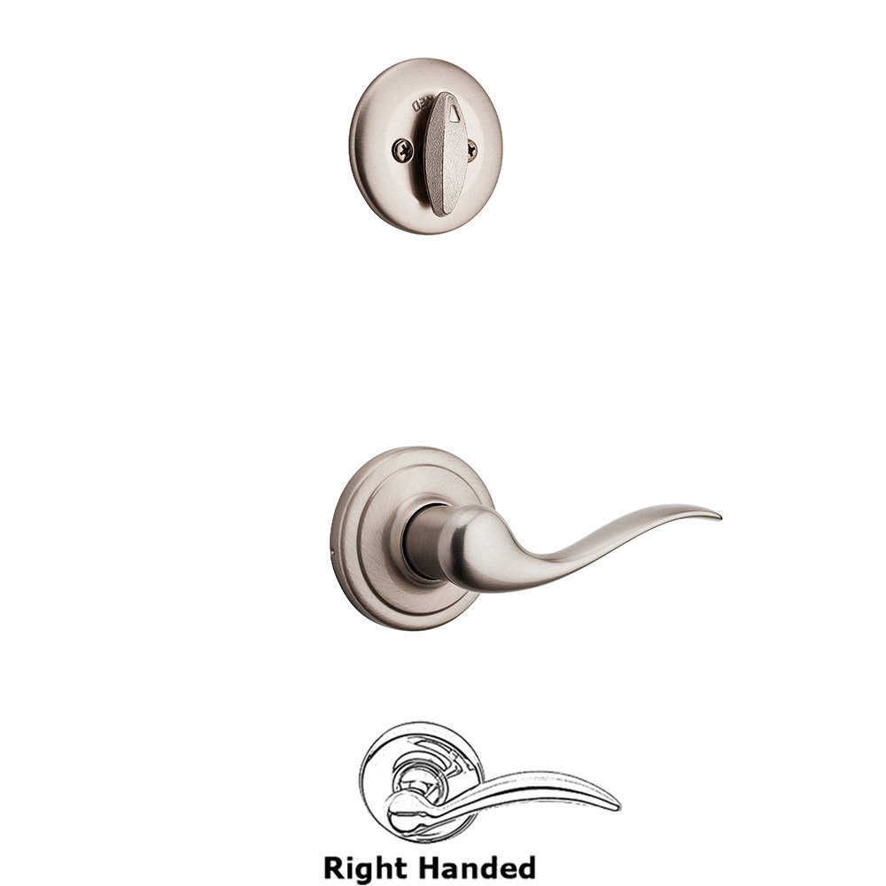 Kwikset Door Hardware Tustin Interior Active Handleset Trim Right Hand Door Lever & Single Cylinder Deadbolt in Satin Nickel