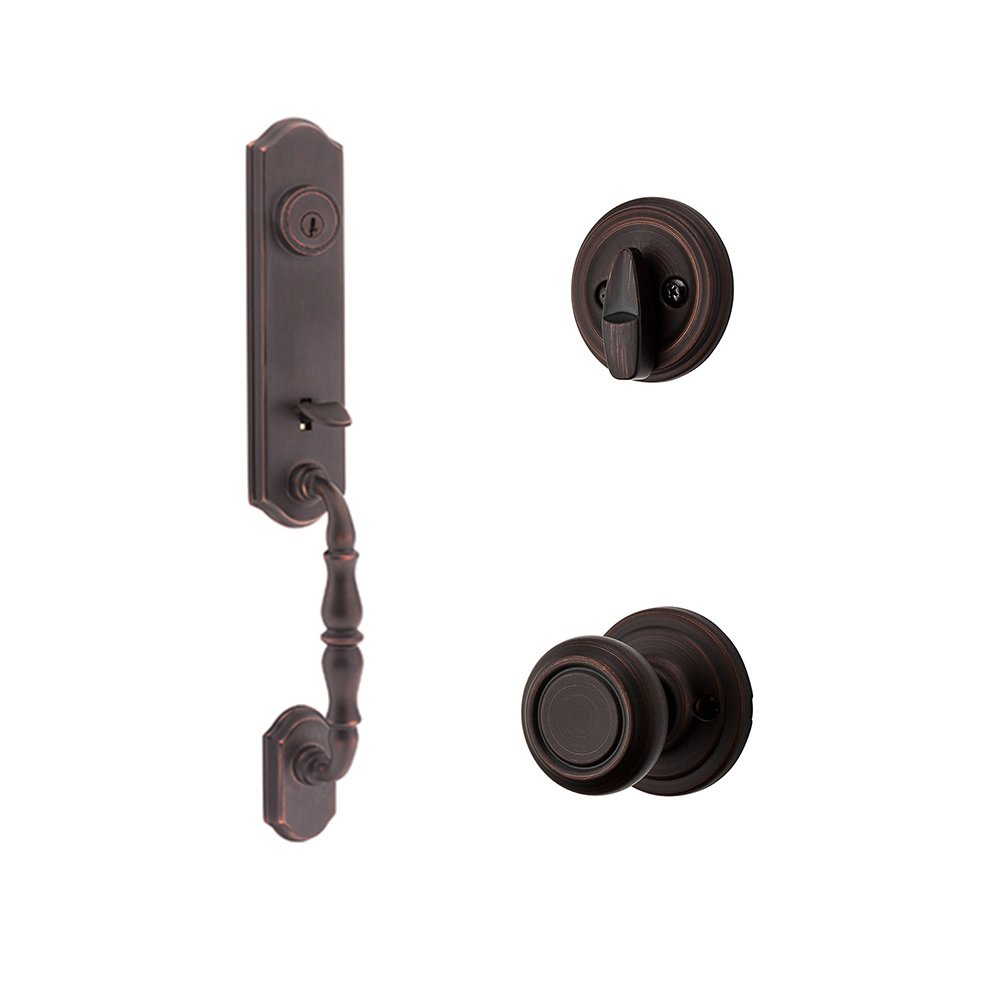 Kwikset Door Hardware Amherst Single Cylinder Handleset with Cameron Interior Active Handleset Trim & Single Cylinder Deadbolt In Venetian Bronze