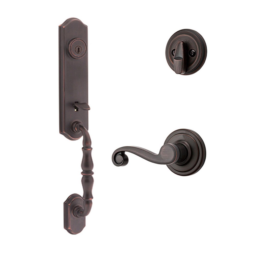 Kwikset Door Hardware Amherst Single Cylinder Handleset with Lido Interior Active Handleset Trim Left Hand Door Lever & Single Cylinder Deadbolt In Venetian Bronze