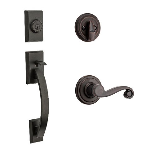 Kwikset Door Hardware Tavaris Single Cylinder Handleset In Lido Interior Active Handleset Trim Right Hand Door Lever & Single Cylinder Deadbolt In Venetian Bronze
