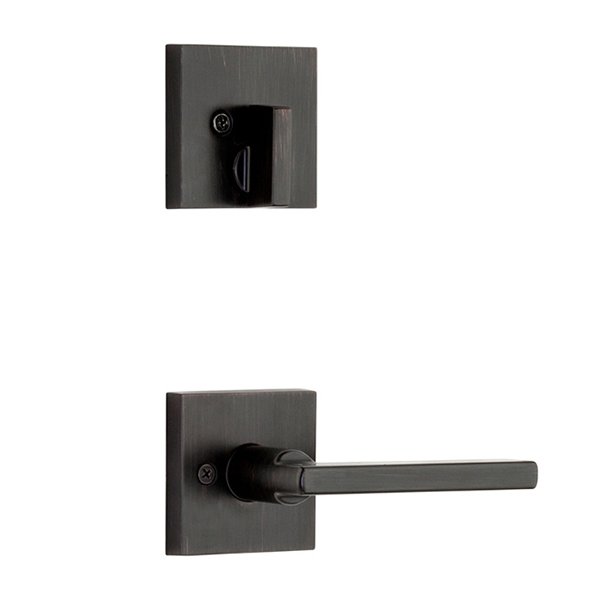 Kwikset Door Hardware Halifax Square Interior Active Handleset Trim Reversable Door Lever & Single Cylinder Deadbolt In Venetian Bronze
