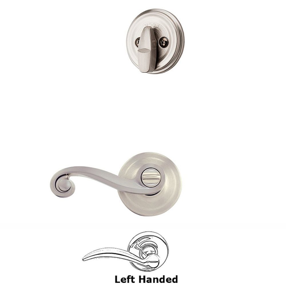 Kwikset Door Hardware Lido Interior Active Handleset Trim Left Hand Door Lever & Single Cylinder Deadbolt in Satin Nickel