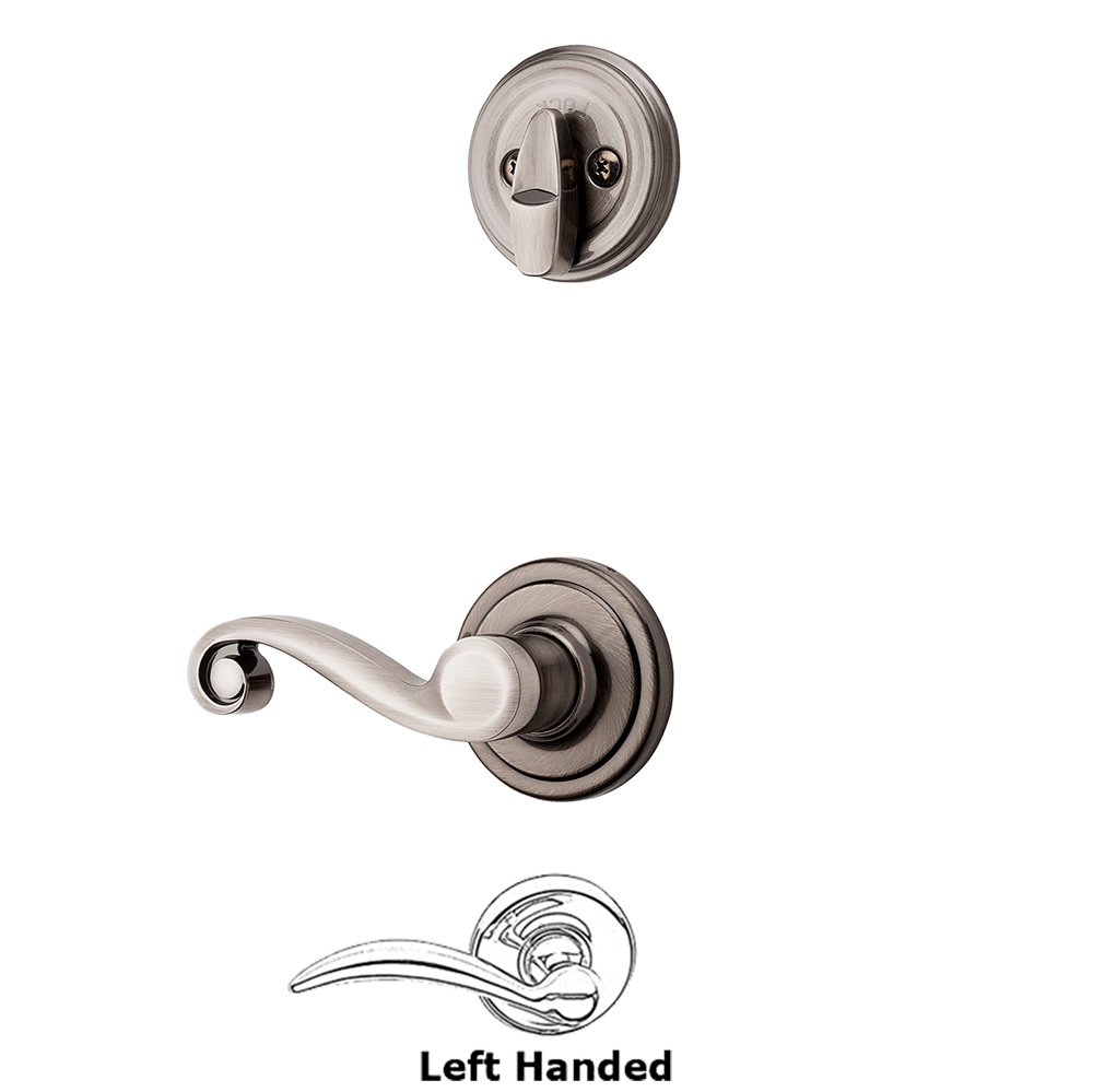 Kwikset Door Hardware Lido Interior Active Handleset Trim Left Hand Door Lever & Single Cylinder Deadbolt in Antique Nickel