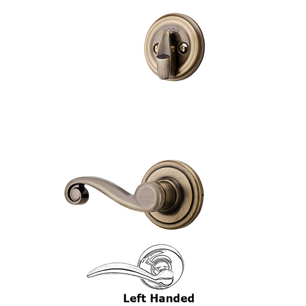 Kwikset Door Hardware Lido Interior Active Handleset Trim Left Hand Door Lever & Single Cylinder Deadbolt in Antique Brass