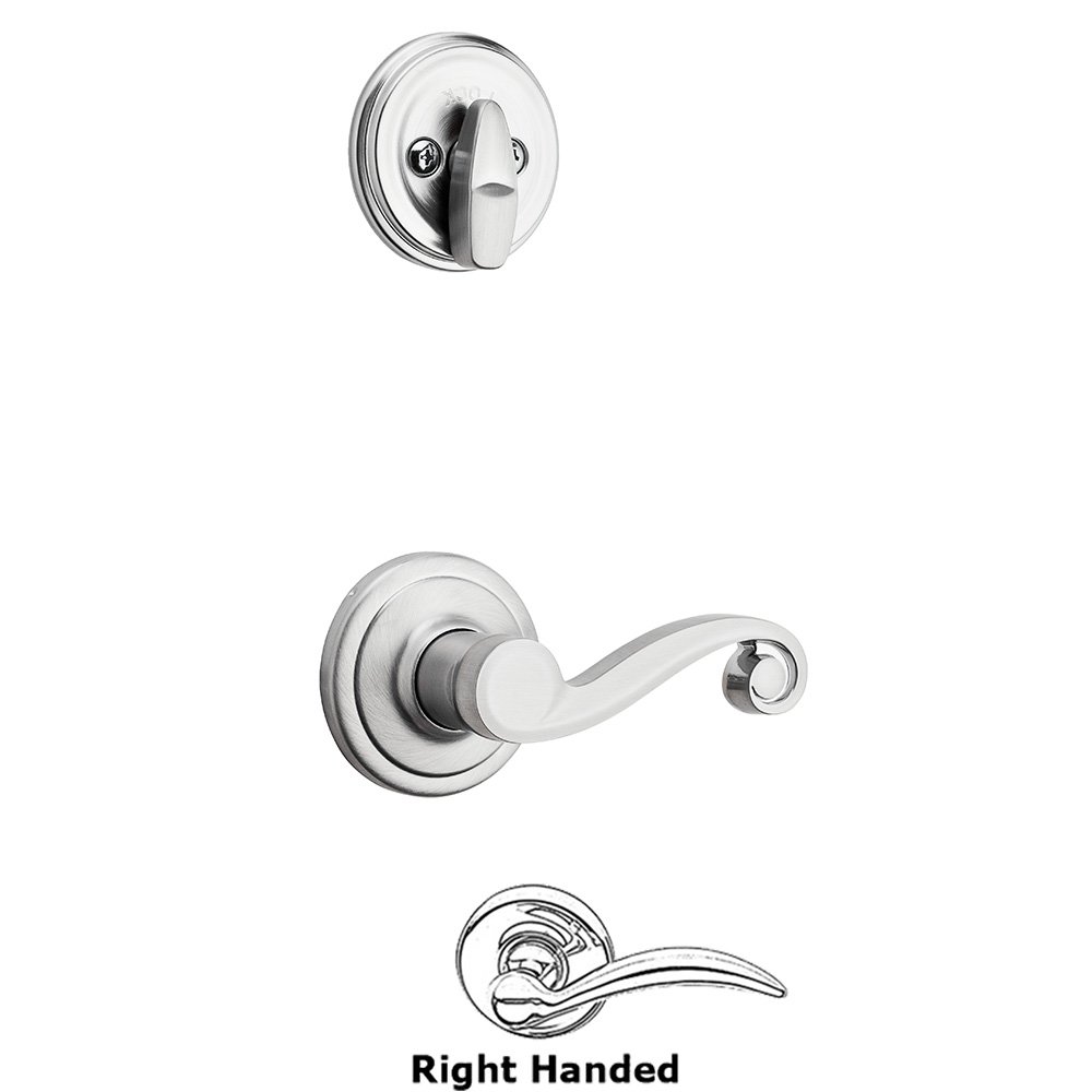 Kwikset Door Hardware Lido Interior Active Handleset Trim Right Hand Door Lever & Single Cylinder Deadbolt In Satin Chrome