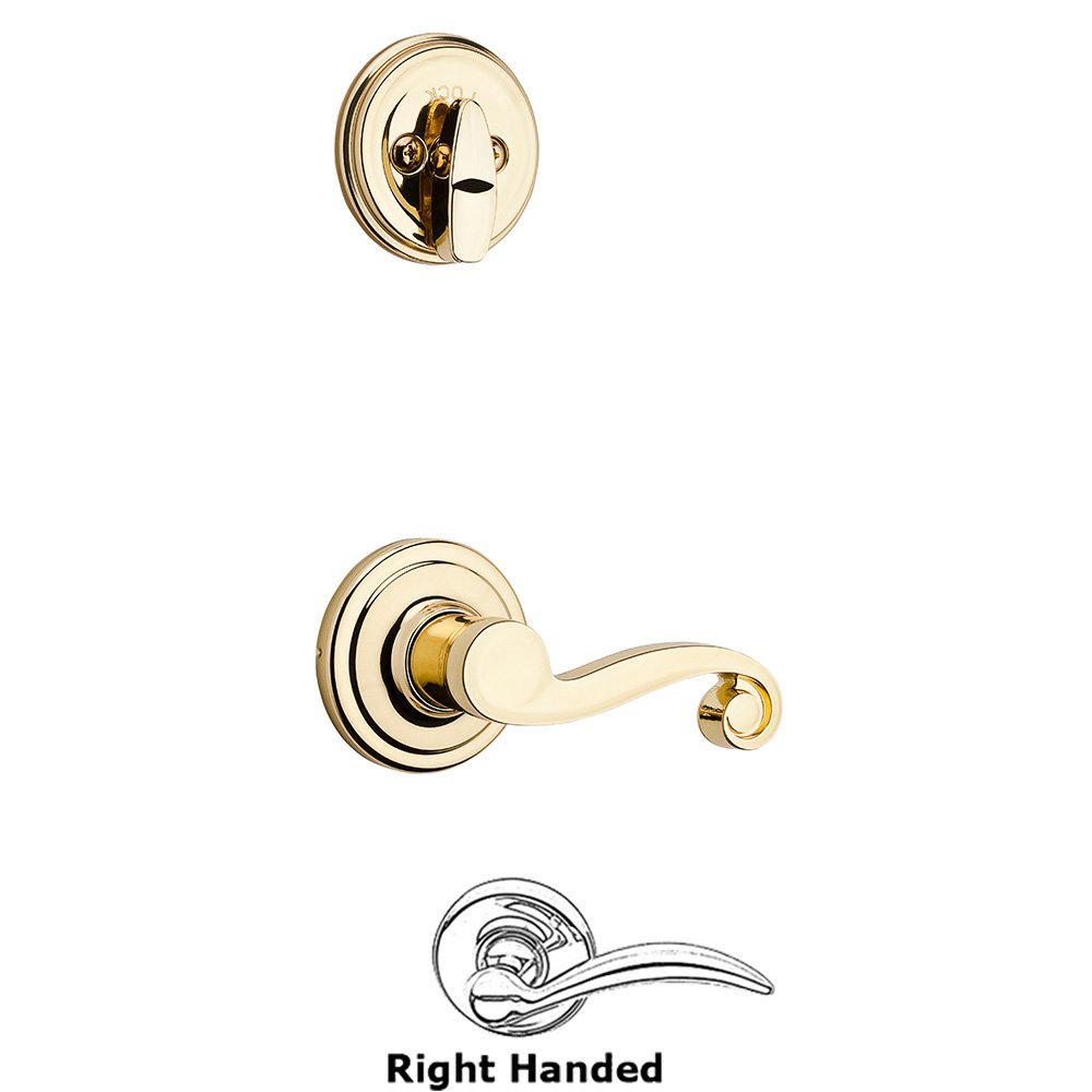 Kwikset Door Hardware Lido Interior Active Handleset Trim Right Hand Door Lever & Single Cylinder Deadbolt in Bright Brass
