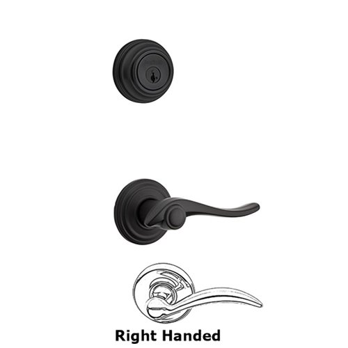 Kwikset Door Hardware Avalon Interior Active Handleset Trim Right Hand Door Lever & Double Cylinder Deadbolt in Iron Black