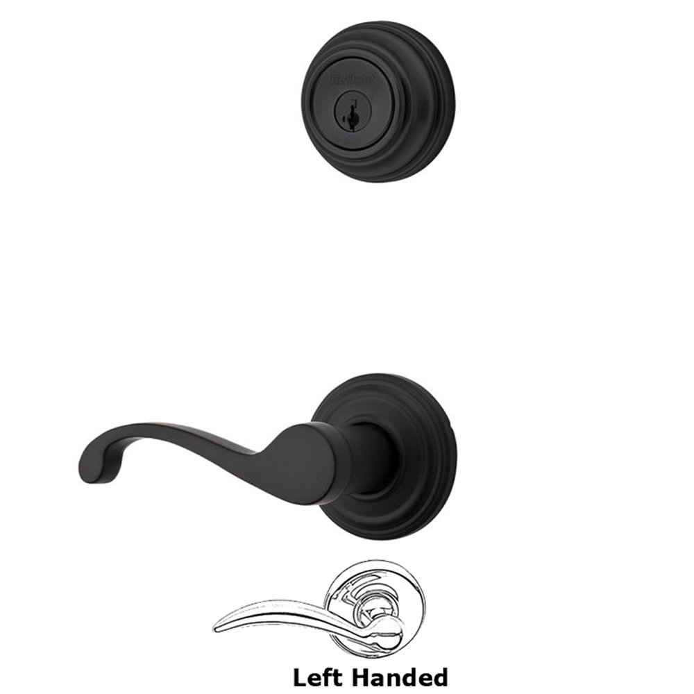 Kwikset Door Hardware Commonwealth Interior Active Handleset Trim Left Hand Door Lever & Double Cylinder Deadbolt in Iron Black