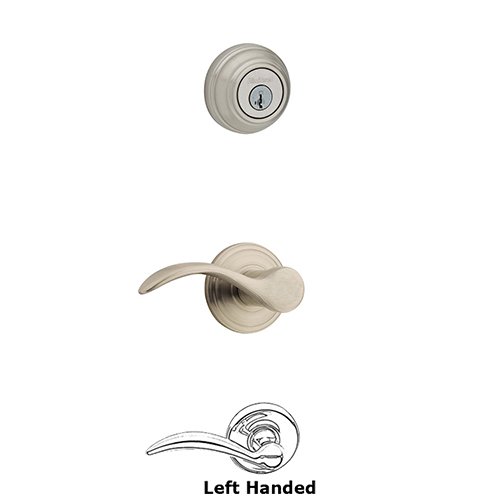 Kwikset Door Hardware Pembroke Interior Active Handleset Trim Left Hand Door Lever & Double Cylinder Deadbolt in Satin Nickel