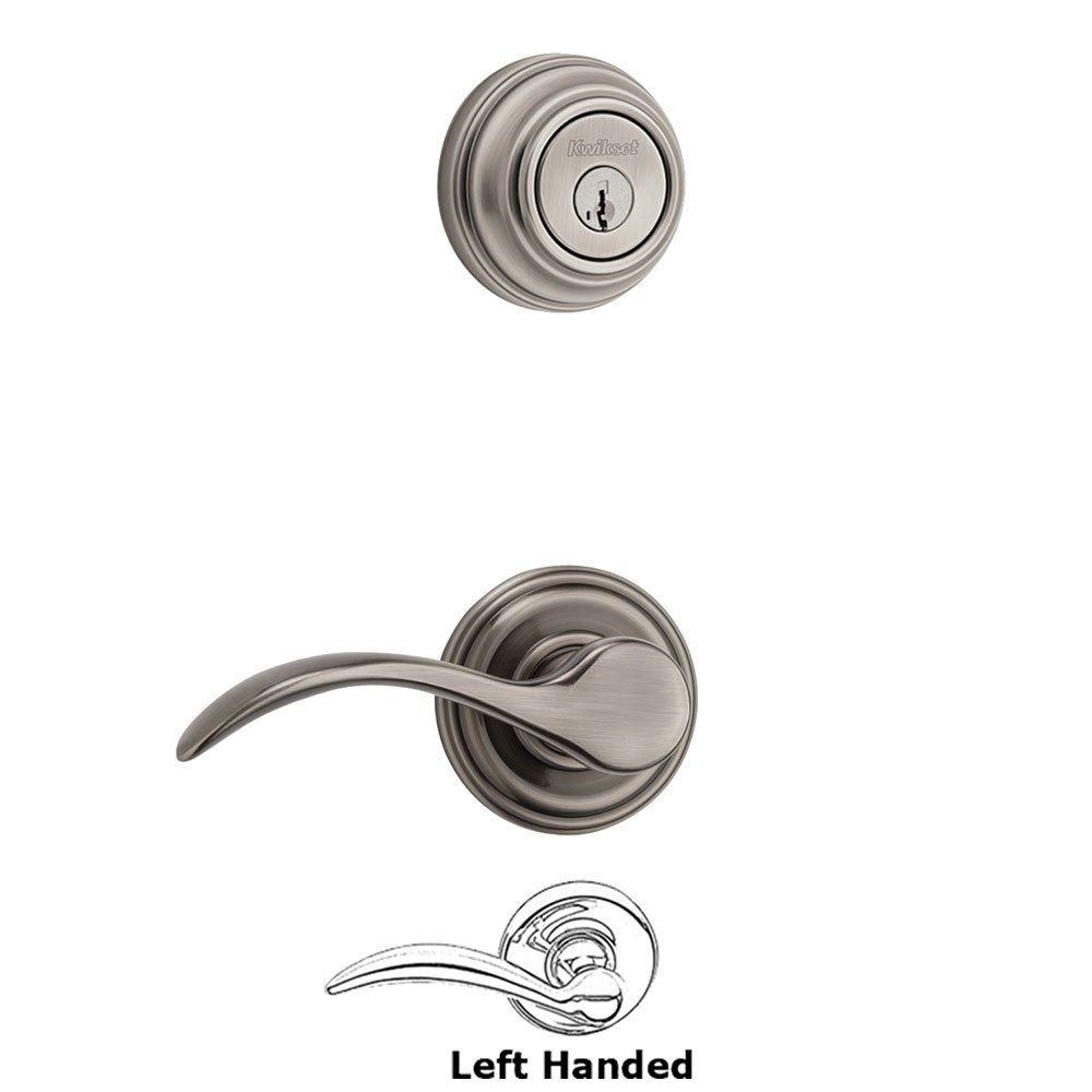 Kwikset Door Hardware Pembroke Interior Active Handleset Trim Left Hand Door Lever & Double Cylinder Deadbolt in Antique Nickel