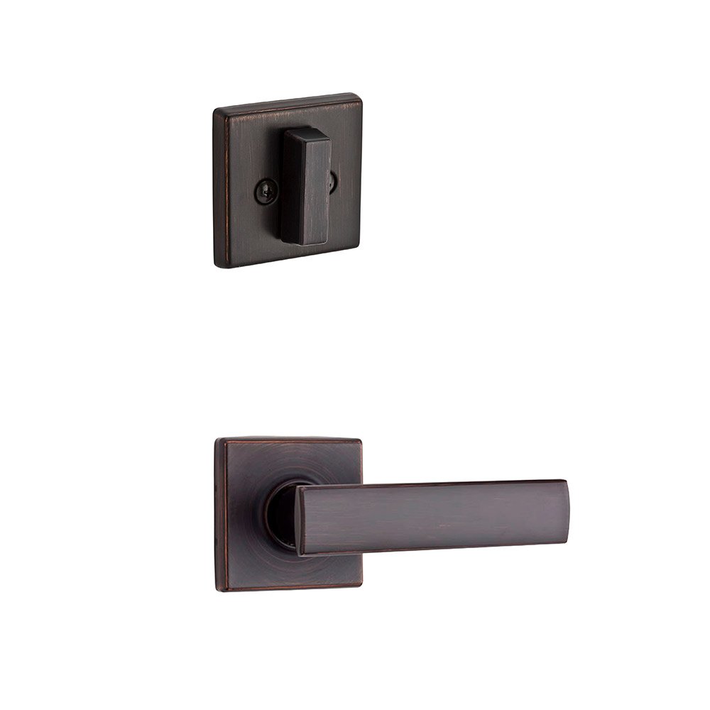 Kwikset Door Hardware Vedani Interior Active Handleset Trim Reversable Door Lever & Single Cylinder Deadbolt In Venetian Bronze