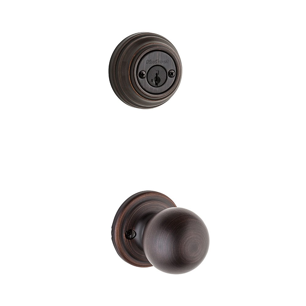 Kwikset Door Hardware Circa Interior Active Handleset Trim & Double Cylinder Deadbolt In Venetian Bronze
