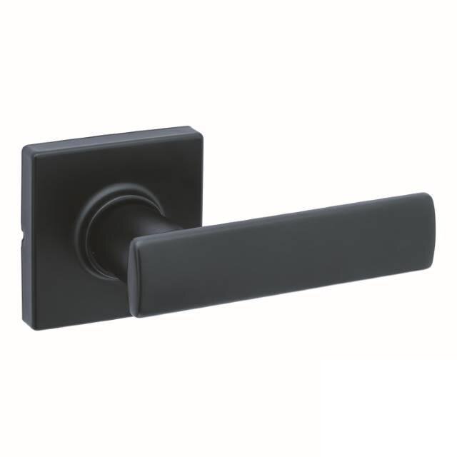 Kwikset Door Hardware Passage Breton Lever with Square Rose in Iron Black