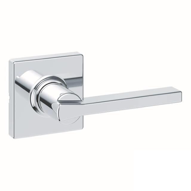 Kwikset Door Hardware Passage Casey Lever with Square Rose in Bright Chrome