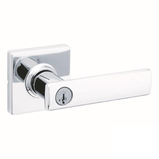 Kwikset Door Hardware Entry Breton Lever with Square Rose in Bright Chrome