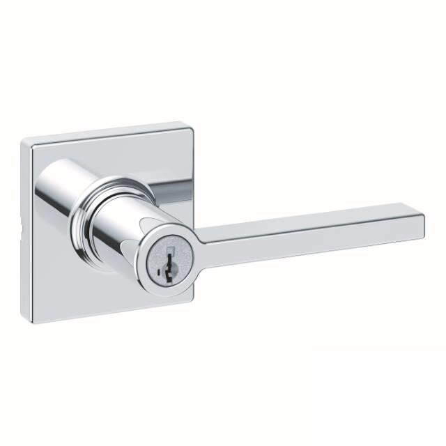 Kwikset Door Hardware Entry Casey Lever with Square Rose in Bright Chrome