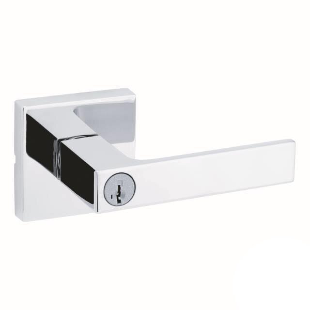 Kwikset Door Hardware Entry Singapore Lever with Square Rose in Bright Chrome