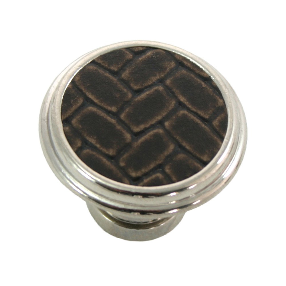 Laurey Hardware 1 1/8" Round Knob in Polished Nickel with Brown Leather Insert