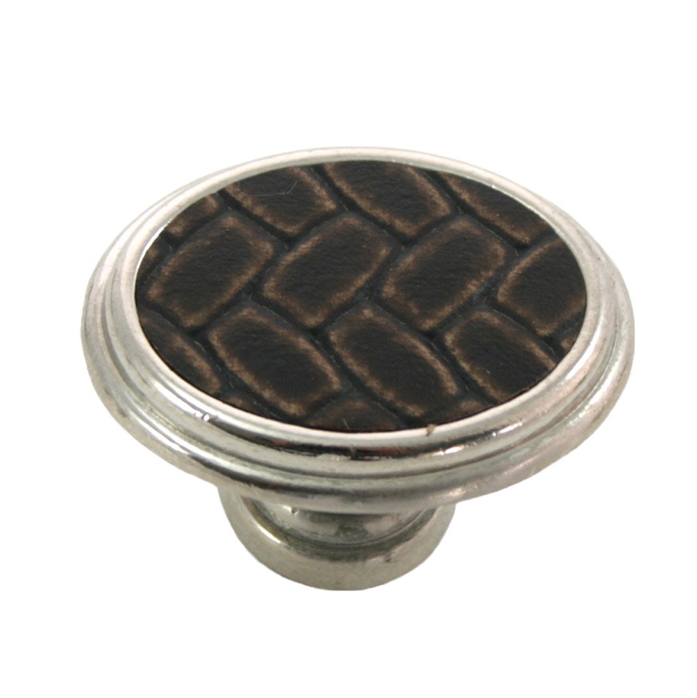 Laurey Hardware 1 5/8" Oval Knob in Polished Nickel with Brown Leather Insert